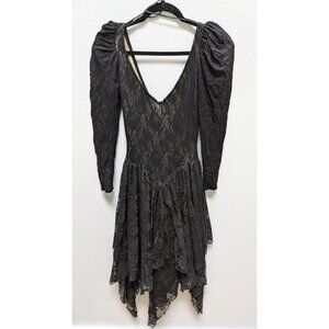 TD4 Black Lace Asymmetrical Hem Cocktail Dress